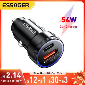 Essager 54W 차량용 충전기 5A 고속 충전 유형 C 빠른 충전 3.0 Xiaomi 삼성 아이폰 충전기 용 QC PD 3.0 SCP USB 차량용 충전기