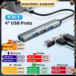 Lemorele 120cm 4 포트 USB 허브 OTG USB A 3.0 어댑터 멀티 분배기 어댑터 Xiaomi Lenovo Macbook Pro 용 노트북 액세서리