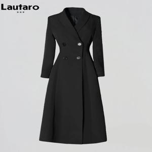 Lautaro-여성용 롱 블랙 핏 트렌치코트, 시크한 스타일리시, 싱글 브레스트, 럭셔리 디자이너 의류, 봄, 우아함