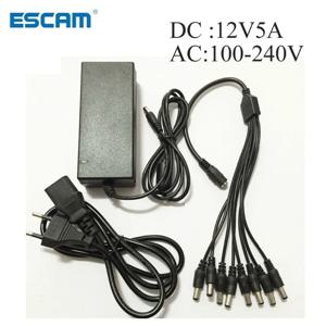 Escam DC 12V 5A 전원 공급 장치 어댑터 + CCTV 보안 카메라 DVR 아날로그 AHD TVI CVI 카메라 DVR 시스템 용 8 분할 전원 케이블