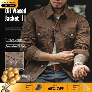 Maden 레트로 헤비급 캔버스 오일 왁스 자켓 코튼 방수 사냥 코트 남성 봄 카키 캐주얼 작업 사파리 스타일 자켓