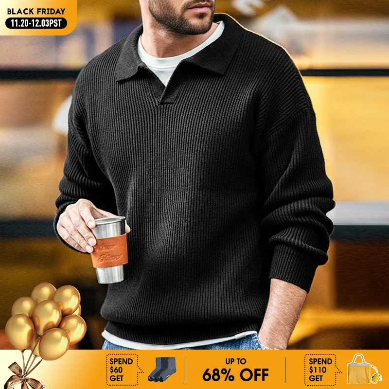 Maden 레트로 폴로 넥 니트 수직 짠 폴로 셔츠 게으른 풀오버 스웨터 남성 가을, 겨울 옷깃 부드럽고 따뜻한