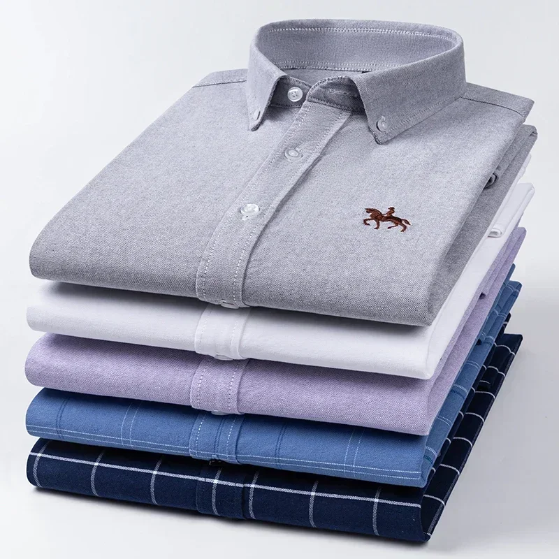 2025 100% 코튼 남성 셔츠 꽃 긴 소매 캐주얼 플러스 사이즈 두꺼운 옥스포드 남자 수 놓은 말 셔츠 streetwear oversize