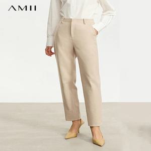 AMII 미니멀리스트 2024 겨울 여성용 새 무 바지 연기 파이프 모직 캐주얼 발목 길이 솔리드 기본 바지 12314003