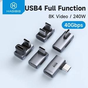 하기비스 240W USB C to C 어댑터 40Gbps 8K 60Hz 90도 컨버터 USB4 어댑터 썬더볼트 4/3 맥북 아이폰 17 프로 태블릿용