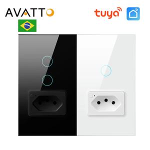 AVATTO Tuya WiFi/Zigbee 스마트 라이트 스위치(소켓 포함), 브라질 스탠드 16A 터치 버튼 벽 스위치, Alexa Google 홈 작동