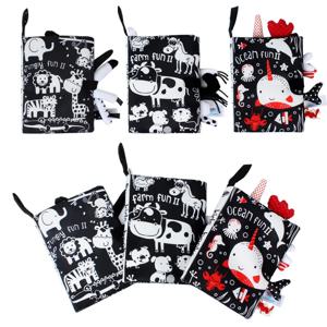 아기 만화 3D 꼬리 흑백 빨간색 동물 빨 수있는 헝겊 책 유아 조기 학습 인식 장난감 소리 종이 선물