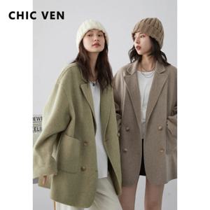 CHIC VEN 여성 모직 코트 패션 솔리드 루즈 웜 자켓 한국 캐주얼 오피스 레이디 여성 의류 봄 가을 새로운 2025