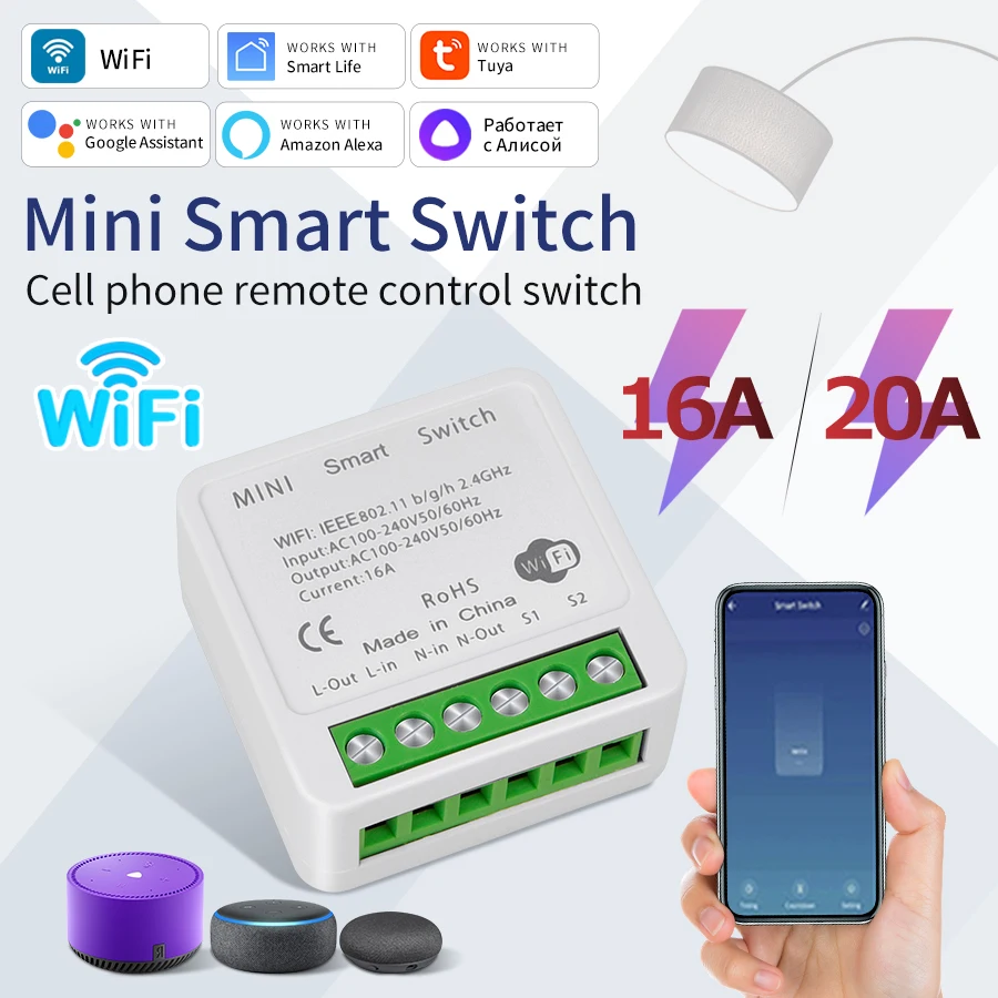 16A 20A Tuya WiFi 스마트 스위치 양방향 제어 미니 스마트 차단기 스마트 라이프와 함께 작동 Alexa Google Home Alice