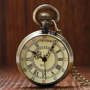 청동 로마 회중시계, 앤티크 숫자, 체인 목걸이, 펜던트, 석영