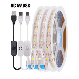 조광기 스위치가 있는 5V USB LED 스트립 조명 2835 60LED 캐비닛 조명용 ON OFF 스위치가 있는 방수 유연한 LED 테이프