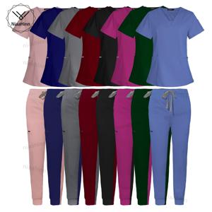 Niaahinn 스크럽 병원 유니폼 의료 탑 바지 간호사 유니폼 하이 패션 유니폼 간호 스크럽 세트 뜨거운 판매 수술 가운