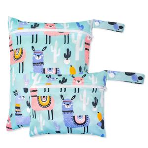 2pcs 세트 부드러운 지퍼 포켓 멀티 시나리오 사용 방수 재사용 가능한 기저귀 커버 WetBag 빨 수있는 요가 가방을 걸 수 있습니다
