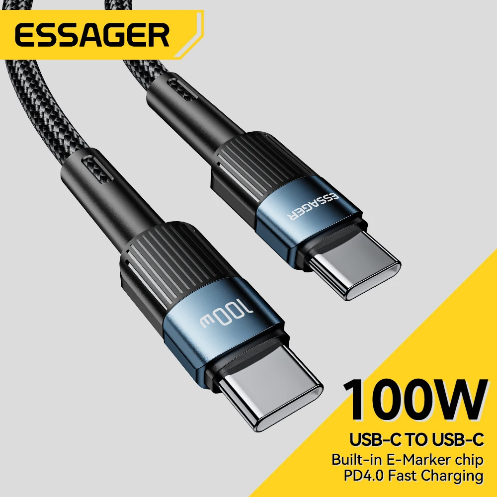 Essager 100W USB 유형 C-USB C 케이블 USB-C PD Macbook 용 고속 충전 충전기 와이어 코드 Samsung Xiaomi Type-C USBC 케이블 3M