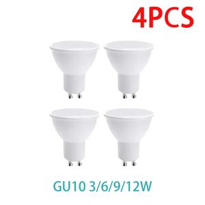4PCS LED 스포트라이트 전구 GU10 AC220V 3W 6W 9W 12W 180 학위 빔 각도 높은 루멘 실내 LED 에너지 절약 조명 전구