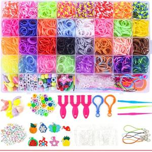 600-1800pcs + 다채로운 Loom 밴드 세트 캔디 컬러 팔찌 만들기 키트 DIY 고무 밴드 짠 팔찌 키트 소녀 공예 장난감 선물