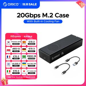 ORICO 20Gbps M.2 NVME SSD 케이스(냉각 팬 내장형-C M2 NVME SSD 인클로저, M.2 NVME 2230 2242 2260 2280 SSD용)