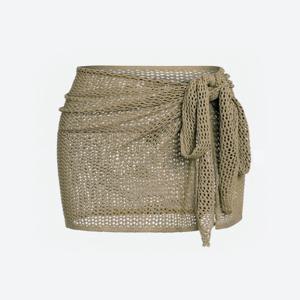 중공 스트랩과 슬릿이 있는 여성용 니트 짧은 스커트, 여름용 섹시한 해변 커버업 셔츠