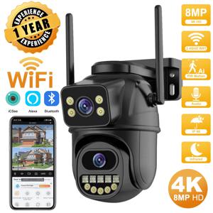 4K 8MP HD Wifi PTZ 카메라 야외 4MP 듀얼 렌즈 듀얼 스크린 AI 자동 추적 IP 카메라 CCTV 오디오 비디오 감시 P2P iCSee