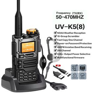 콴셩 UV-K5 무전기 5W 항공밴드 라디오 타입 C 충전 UHF VHF DTMF FM 스크램블러 NOAA 무선 주파수 양방향 CB 라디오