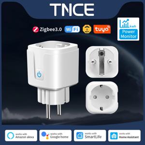 TNCE 투야 EU 플러그 Zigbee3.0 또는 WIFI 16/20A, 전력 모니터 타이밍 기능이 있는 스마트 소켓, Alexa 및 Alice와 음성 제어 작동