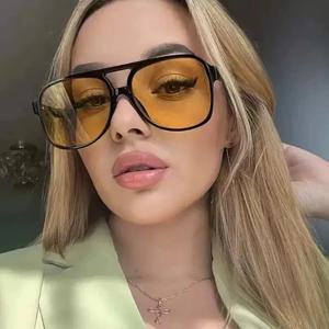 유럽과 미국의 복고풍 더블 빔 선글라스 2024 새로운 유행 Instagram 맞춤형 대형 프레임 인터넷 유명인과 Th