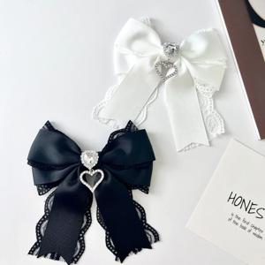 한국 여성 레이스 보우 타이 브로치 하트 모양 라인 석 펜던트 로리타 정장 스커트 액세서리 핀 클립 수제 보석 선물