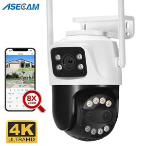 ASECAM 12MP 6K Wifi 카메라 8X 줌 듀얼 스크린 Ai 인간 감지 자동 추적 CCTV 야외 보안 감시 카메라 iCSee