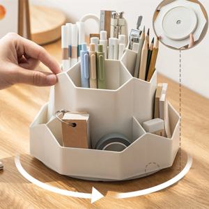 화이트/핑크 펜 스탠드 360 ° 회전식 펜 홀더 대용량 책상 연필 보관 상자 9 그리드 편지지 주최자 학교 사무실