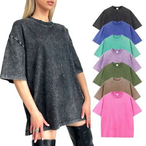 2025 워시 빈티지 티셔츠 스트리트 힙합 레트로 펑크 티셔츠 여성 하라주쿠 캐주얼 코튼 반소매 애시드 워시 티셔츠 탑