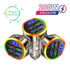 200W 차량용 충전기 QC3.0 Type-C 빠른 충전 투명 케이스 PD for IPhone 15 14 13 12 Xiaomi Poco Samsung Fast Charger Charging