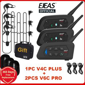 EJEAS V4C PLUS + 2PCS V6C PRO 1200M 전이중 블루투스 헤드셋 축구 회의 인터콤 3 사용자 심판 인터콤 헤드셋