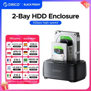 ORICO 듀얼 베이 하드 드라이브 스테이션 USB3.0 5Gbps Type-C HDD 도킹 스테이션(2.5/3.5인치 HDD/SSD용 12V 3A 전원 어댑터 포함)