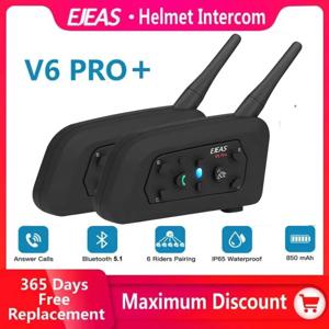 EJEAS V6 PRO + 오토바이 블루투스 헬멧 헤드셋 인터폰 850mAh 모토 커뮤니케이터 800m 인터폰 6 명 라이더 IP65 방수