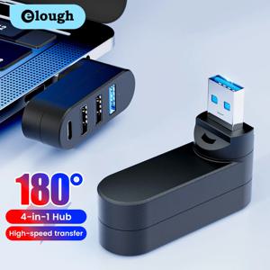 엘러프 미니 180 °   회전식 4 포트 USB 3.0 2.0 허브 유형 C 고속 데이터 전송 노트북 MacBook PC 용 U 디스크 분배기 어댑터