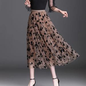 한국 여성 Tulle 스커트 패션 여름 후크 꽃 느슨한 미디 스커트 우아한 여성 캐주얼 모든 경기 메쉬 스커트 새로운