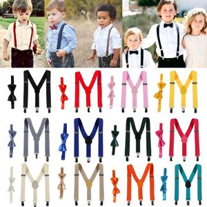 새로운 Soild 컬러 어린이 벨트 아기 소년 소녀 다채로운 멜빵 클립 온 Y 백 교정기 나비 넥타이 탄성 어린이 조절 선물