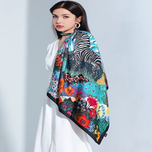 럭셔리 브랜드 스퀘어 실크 스카프 여성 새틴 인쇄 Hijab 스카프 이슬람 Pareo Bandana 여성 목도리 랩 머리띠 Foulard 90*90cm