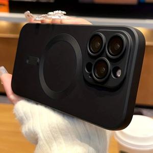 Magsafe 자기 무선 충전 전화 케이스 용 고급 매트 iPhone 15 14 13 12 11 Pro Max Plus 케이스 소프트 커버 액세서리