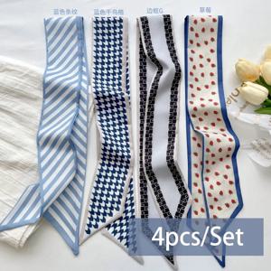 4 개/대 시리즈 실크 새틴 스카프 여성 천으로 헤어 밴드 머리 장식 액세서리 레이디 스카프 리본 넥타이 가방 핸들