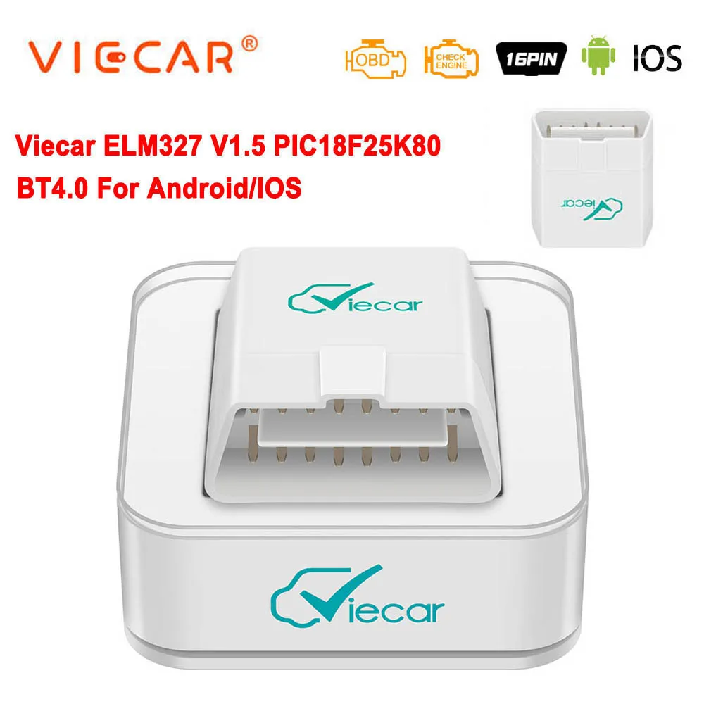 Viecar ELM327 V1.5 블루투스 4.0 OBD 2 OBD2 PIC18F25K80 ELM 327 V1 5 OBDII 자동차 진단 스캐너 ODB2 자동 도구 코드 리더
