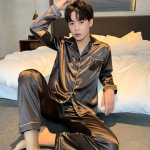 남성 잠옷 세트 남성 셔츠를위한 겨울 잠옷 긴 소매 Pijama 남성 실크 새틴 잠자는 홈 나이트웨어 빅 사이즈 Loungewear