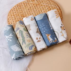 HappyFlute 새 인쇄 5 개/대 60*60CM 부드러운 모슬린 Swaddle 먹이 Burp Cloth 신생아 순수 코튼 베이비 페이스 & 핸드 워시 닦아