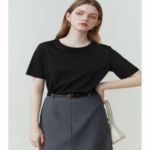 FSLE 100% 코튼 반팔 티셔츠, 라운드넥 스트레이트, 화이트 블랙 상의, 봄 여름 2023 신상