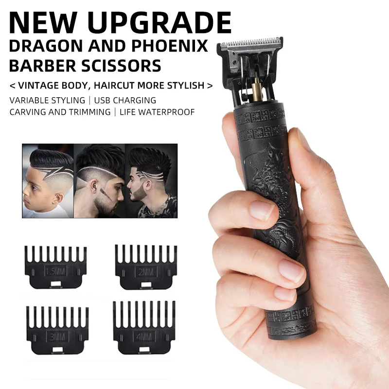 남성용 이발 면도기 충전식 클리퍼 면도기 성인 전기 빈티지 Clipperrazor 홈 USB 충전 이발소 블랙 드래곤