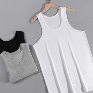 남성용 단색 사계절 얇은 면 조끼 캐주얼하고 편안한 조커 스웨트 셔츠 피트니스 운동 슬림 조끼