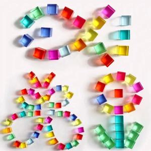 30Pcs 레인보우 크리스탈 아크릴 큐브 스태킹 보석 블록 어린이를위한 감각 빌딩 블록 색상 빛 그림자 장난감 학습