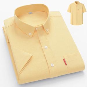 남성용 100% 코튼 기본 셔츠 반팔 여름 캐주얼 솔리드 비즈니스 옥스포드 옐로우 화이트 레귤러 피트 소셜 맨 의류