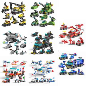 미니 사이즈 6 In 1 빌딩 블록 DIY 경찰차 소방차 성 모델 벽돌 어린이 교육 장난감 선물