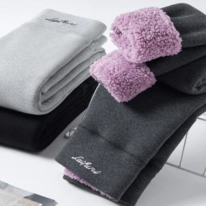 두꺼워지고 패딩 처리 된 따뜻한 바지 겨울 여성 외부 착용 하이 웨이스트 복숭아 엉덩이 솔리드 컬러 탄성 스레드 코튼 바지